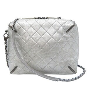CHANEL Silver Leather Shoulder Bag